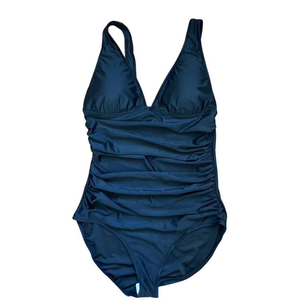 J.Crew Black One Piece Swimsuit Size 14 Ruched V-Neck New With Tags NWT